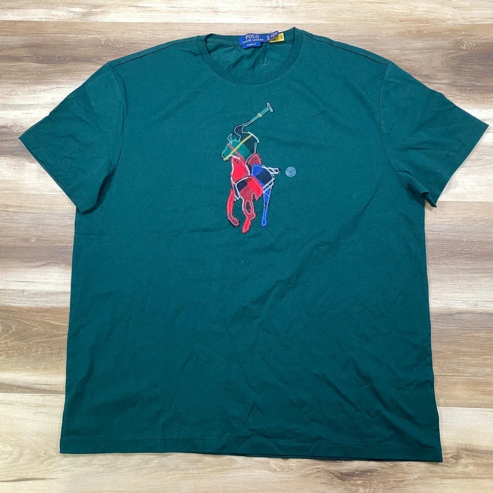 Polo Ralph Lauren T-Shirt Mens XL Big Pony Plaid Cotton Classic Fit Green